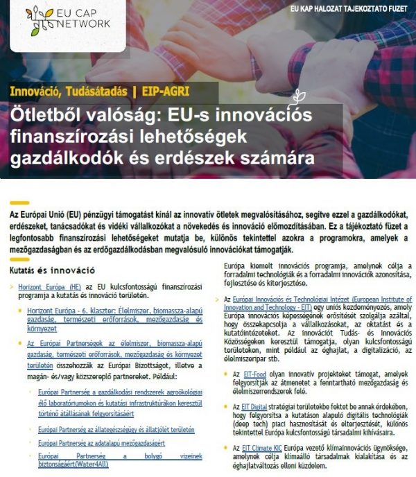 EU-s innovációs finanszírozási lehetőségek gazdálkodók és erdészek számára (tájékoztató füzet)